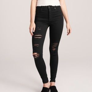 High-waisted Black Distressed Skinny Jeans